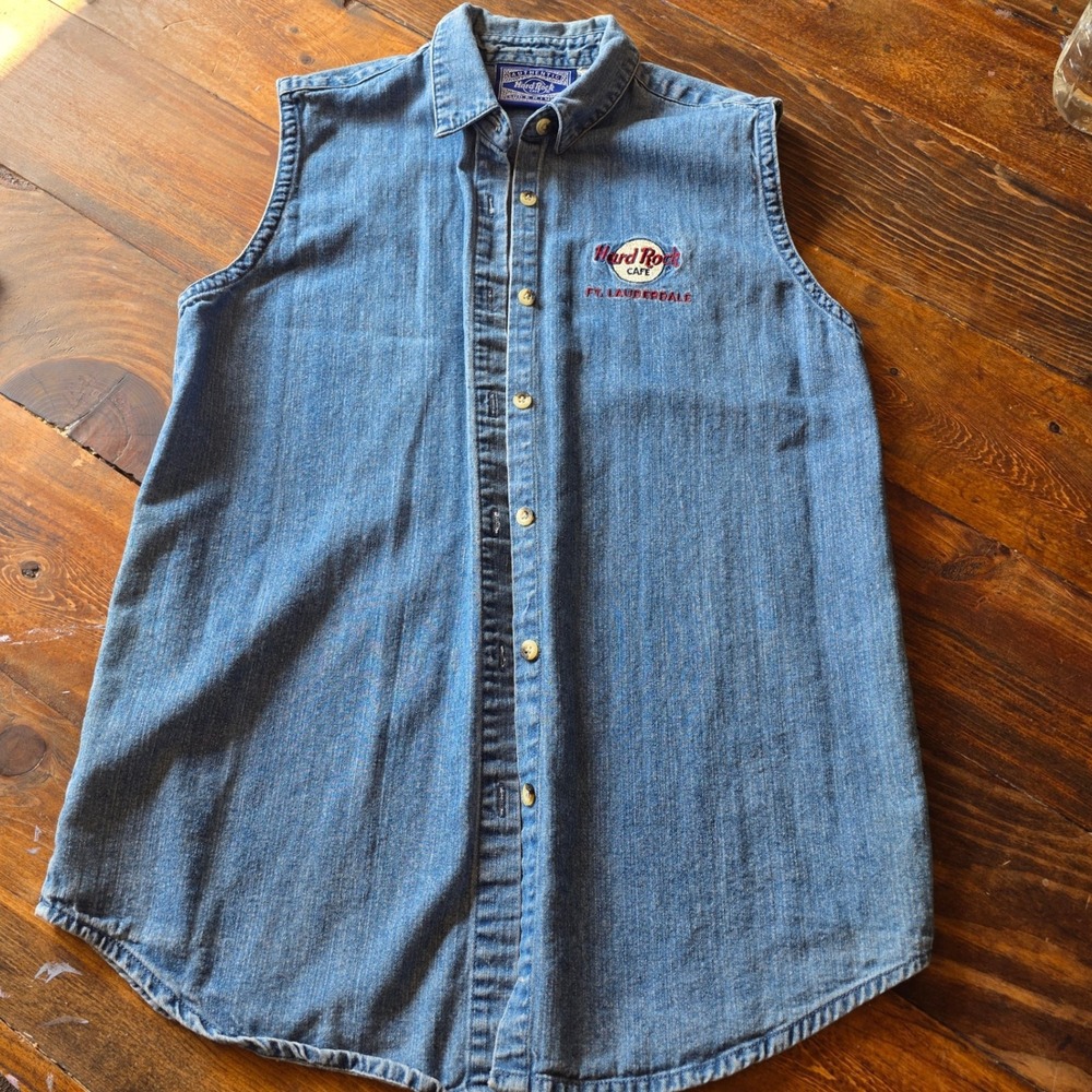 Hard Rock Cafe Denim‎ vest Sleeveless Button Down Ft Lauderdale L